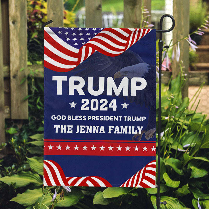 God Bless President Trump 2024, Personalized House Flag, Home Decoration, Election 2024