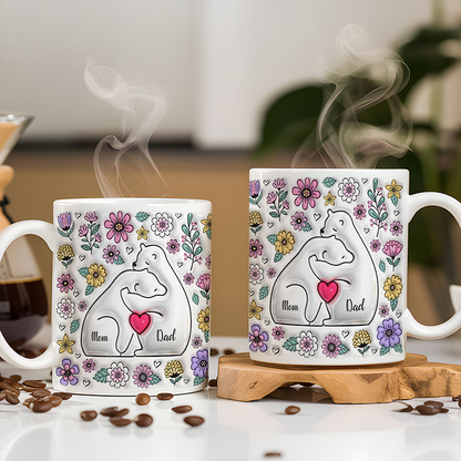 Personalized Bear Family Mug, 3D Inflated Effect, Custom Bear Coffee Mug, Family Names Mug, Gift for Mom Dad, Up to 5 Kids
