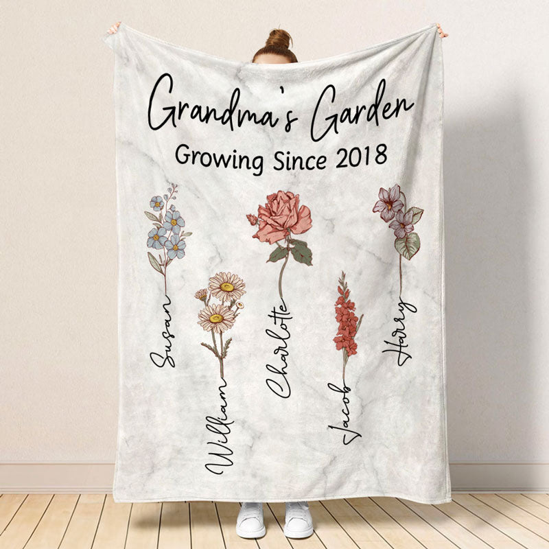 Flower Garden, Personalized Floral Blanket, Mother's Day Gifts
