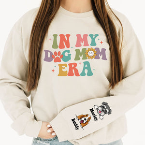 In My Dog Mom Era, Personalized Sweatshirt With Sleeve Imprint, Custom Gifts For Dog Lovers