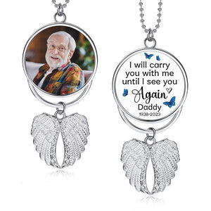 I Will Carry You With Me, Personalized Angel Wings Keychain, Car Hanger, Custom Photo