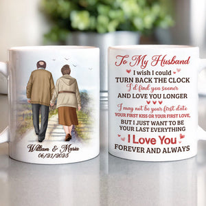 I Wish I Could Turn Back The Clock Elderly Couple Walking, Personalized Accent Mug, Anniversary Gifts