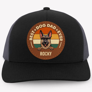 Best Dog Dad Dog Mom, Personalized Trucker Leather Patch Hat, Gifts For Dog Lovers