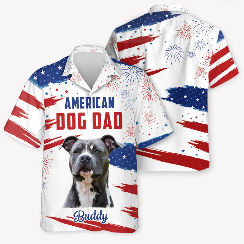 American Dog Dad Dog Mom, Personalized Hawaiian Shirt, Gifts For Dog Lovers, Custom Photo