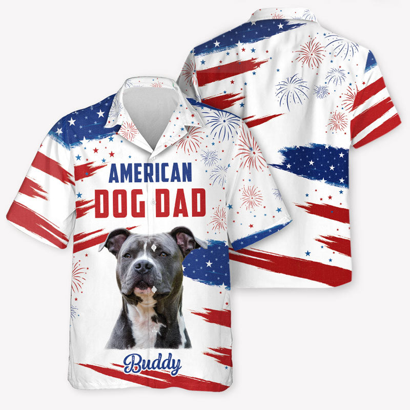Discover American Dog Dad Dog Mom, Personalized Hawaiian Shirt, Gifts For Dog Lovers, Custom Photo