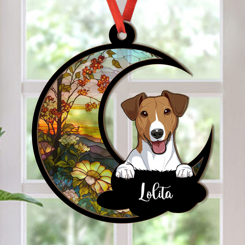 Peeking Dog Suncatcher, Personalized Suncatcher Ornament, Car Hanger