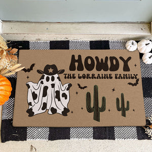 Howdy Halloween Doormat, Cowboy Ghost, Personalized Doormat, Halloween Welcome Mat