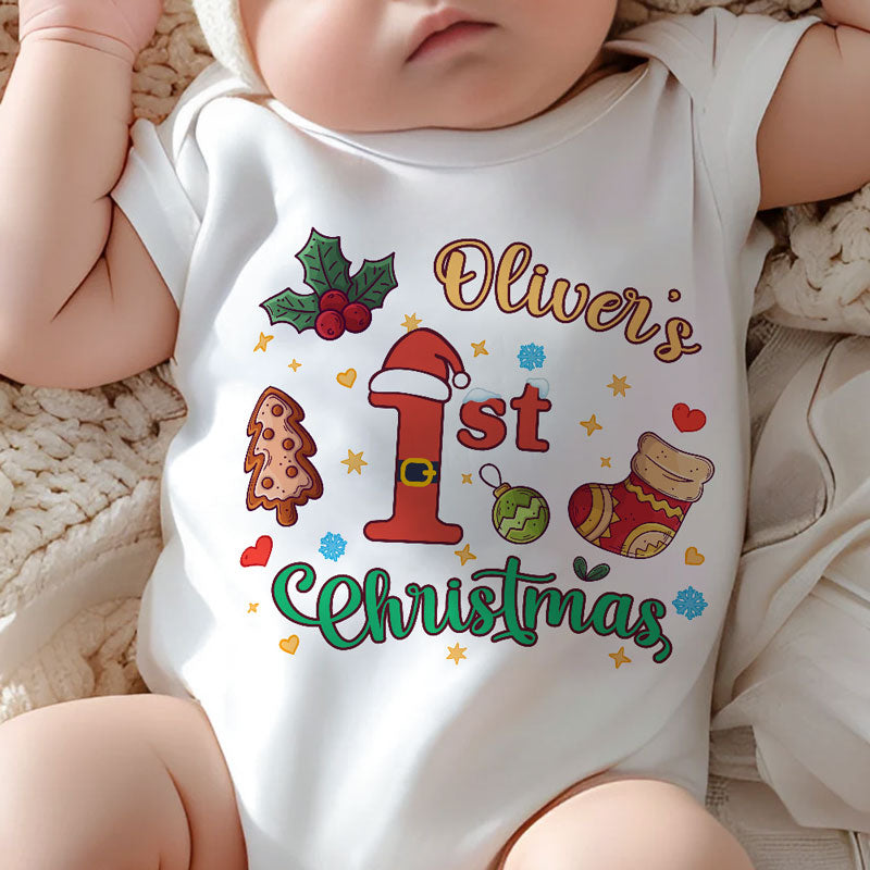 Personalized Baby's First Christmas Paper Onesie, Santa Hat, Diaper, and Booties Shadowbox Frame Custom Art Nursery shops Gift