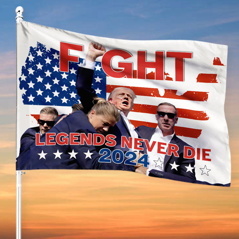 Trump Legends Never Die Flag, Trump Shooting, Trump Fight, Election 2024