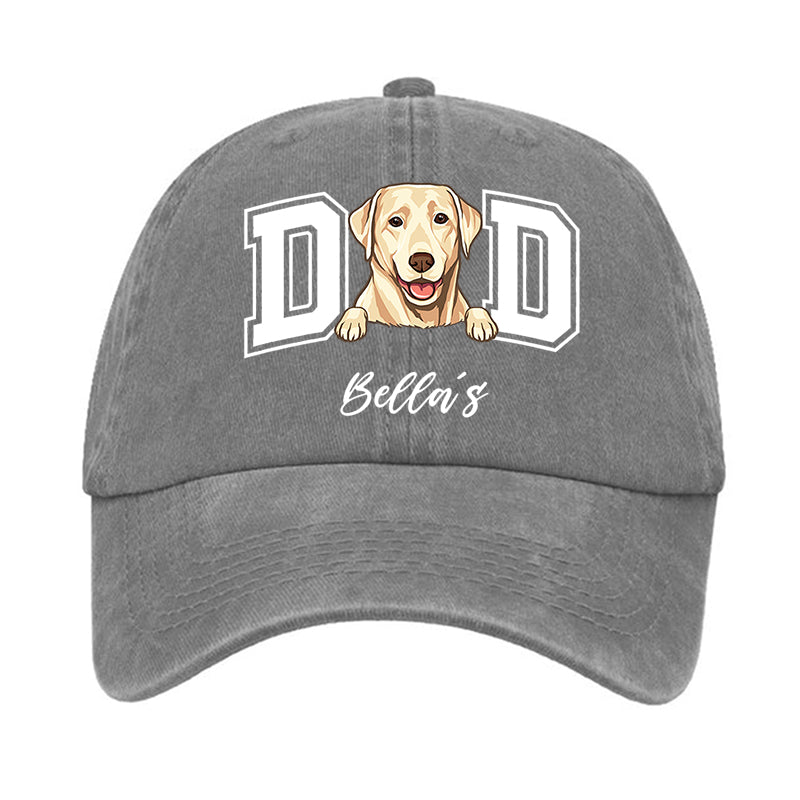 Personalized Dog Dad Clipart Washed Cap, Custom Gifts For Dog Dad, Father's Day Gift