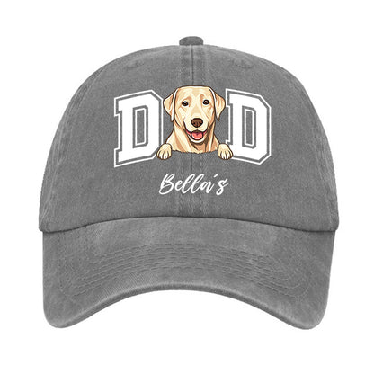 Personalized Dog Dad Clipart Washed Cap, Custom Gifts For Dog Dad, Father's Day Gift
