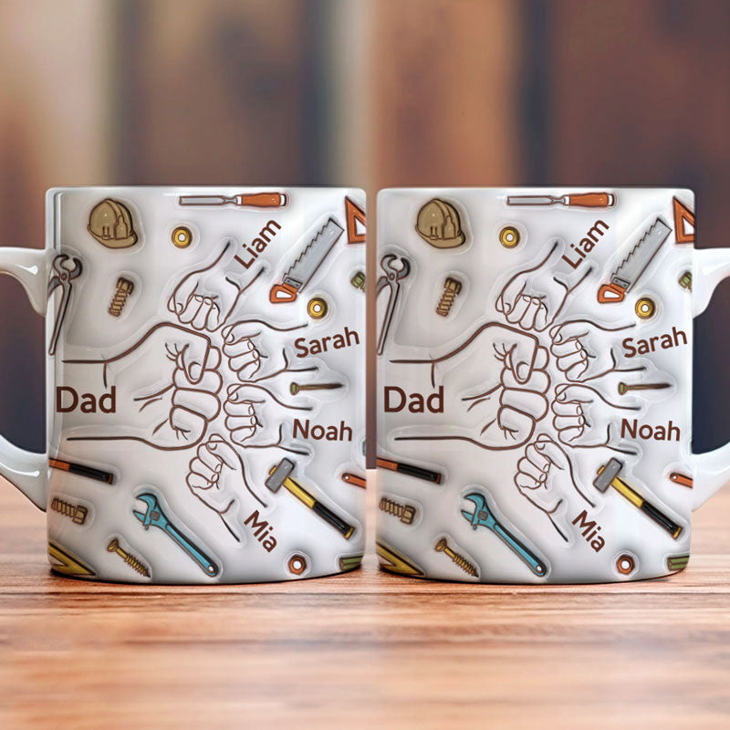Dad Fist Bump Mug Dad Hand, Personalized 3D Inflated Effect Mug, Father's Day Gift
