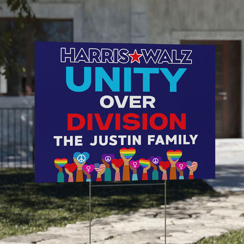Harris Walz Unity Over Division, Personalized Yard Sign, Kamala Harris Sign, Election 2024