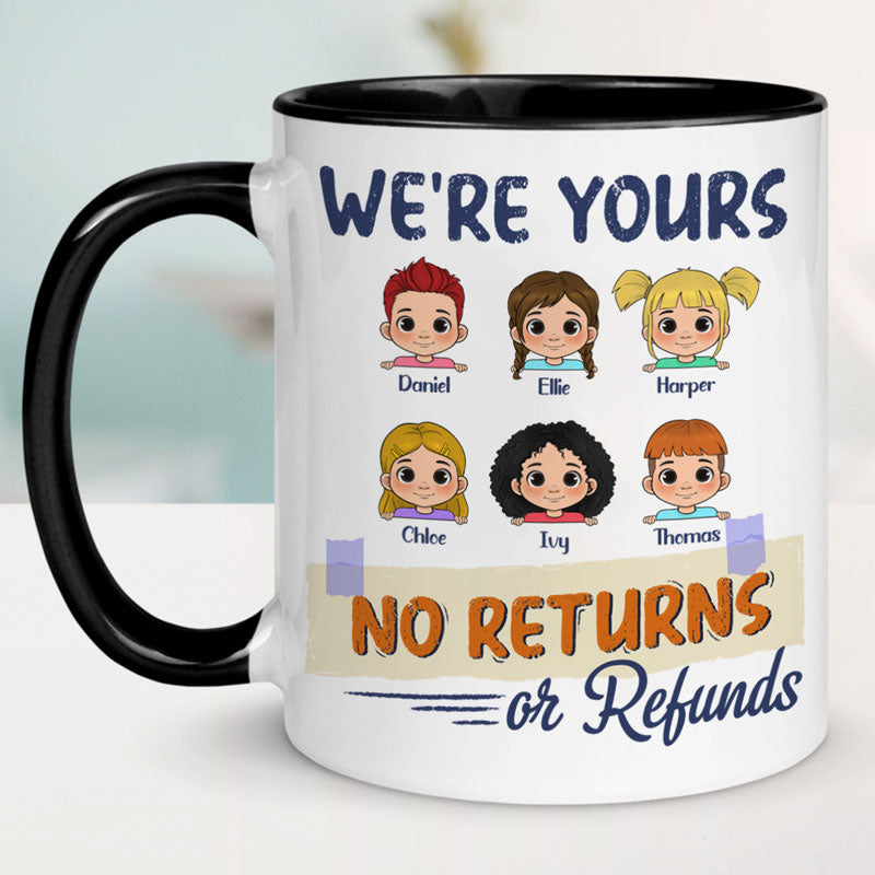 No Returns Or Refunds Peeking Kids, Personalized Accent Mug, Gift For Dad, Mom, Grandma, Grandpa, Custom Photo
