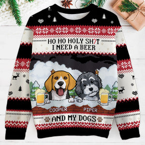 Ho Ho Holy I Need Beer And Dog, Personalized All-Over-Print Sweatshirt, Funny Ugly Sweater