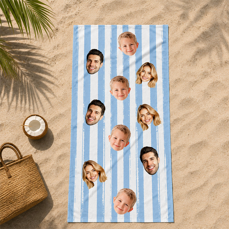 Custom Face Stripe Pattern, Personalized Beach Towel, Beach Accessories For Vacation, Custom Photo