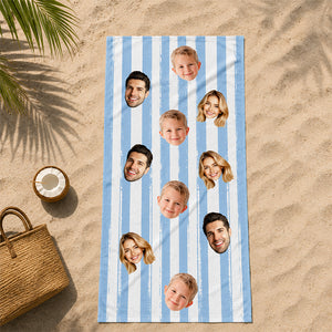 Custom Face Stripe Pattern, Personalized Beach Towel, Beach Accessories For Vacation, Custom Photo