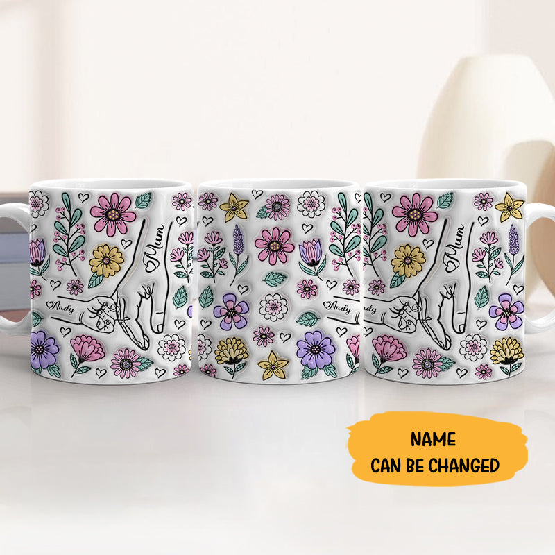 Mother's Day 2025 Gift, Personalized 3D Inflated Full Wrap Mug, Hold My Hand, Hold My Heart, Family Gifts, Gift For Mum For Grandma