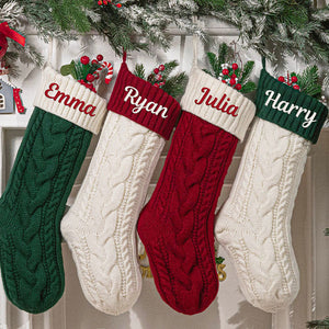 Family Christmas Stockings, Personalized Stocking, Knitted Embroidered Stockings With Name