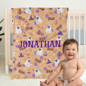 Halloween Ghost Blanket, Spooky Decor, Personalized Baby Blanket, Baby Shower Gift, Newborn Gift