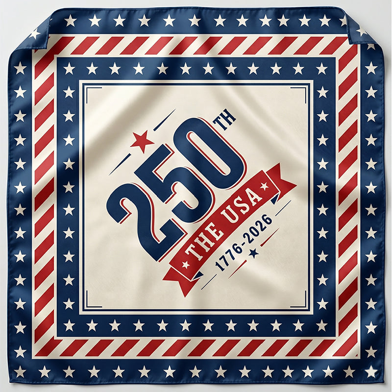USA 250th Anniversary Silk Bandana (1776-2026), Vintage American Flag Stars & Stripes Scarf