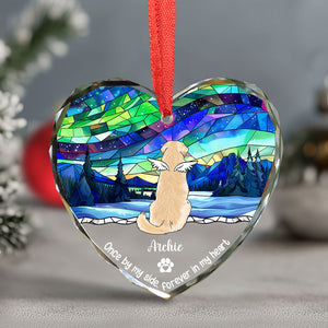 Once By My Side Forever In My Heart, Personalized Heart Glass Ornament, Dog Cat Ornament, Memorial Gift For Pet Lovers