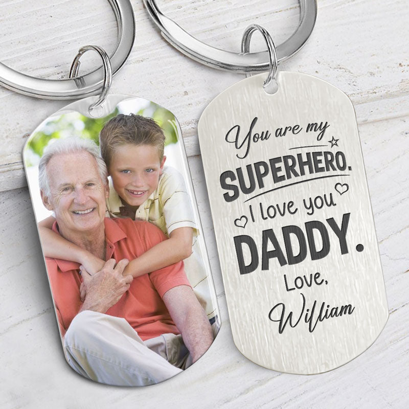 You Are My Superhero, Personalized Keychain, Father's Day Gifts, Custom Photo