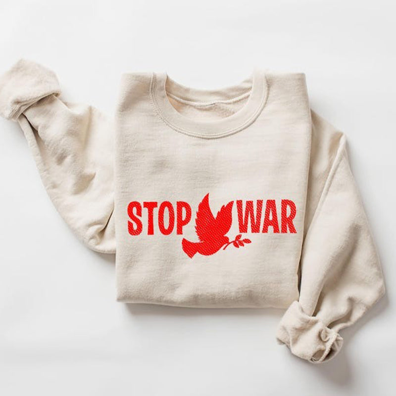 Stop War Graphic Sweatshirt – Peace Dove Anti War Protest Crewneck Sweatshirt