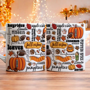 Pumpkins Fall Leaves 3D Inflated, Personalized Full Wrap Mug, Fall Gifts, Halloween Gifts