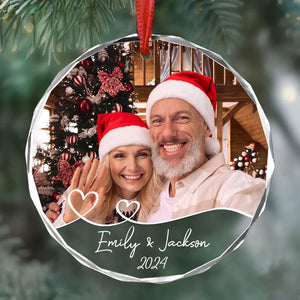 Custom Photo Couple Christmas Ornament, Personalized Glass Ornament, Anniversary Gift