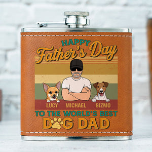 To The World's Best Dog Dad, Personalized Leather Flask, Father's Day Gifts