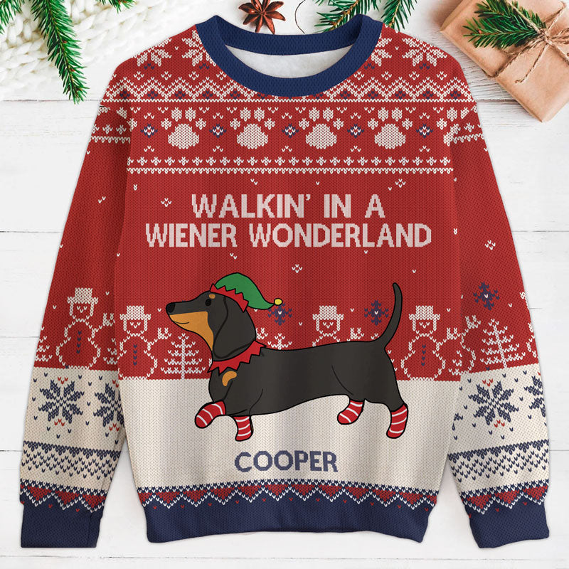 Walkin' In A Wiener Wonderland, Personalized All-Over-Print Sweatshirt, Ugly Sweater, Sweater, Kid Sweatshirt, Christmas Gifts