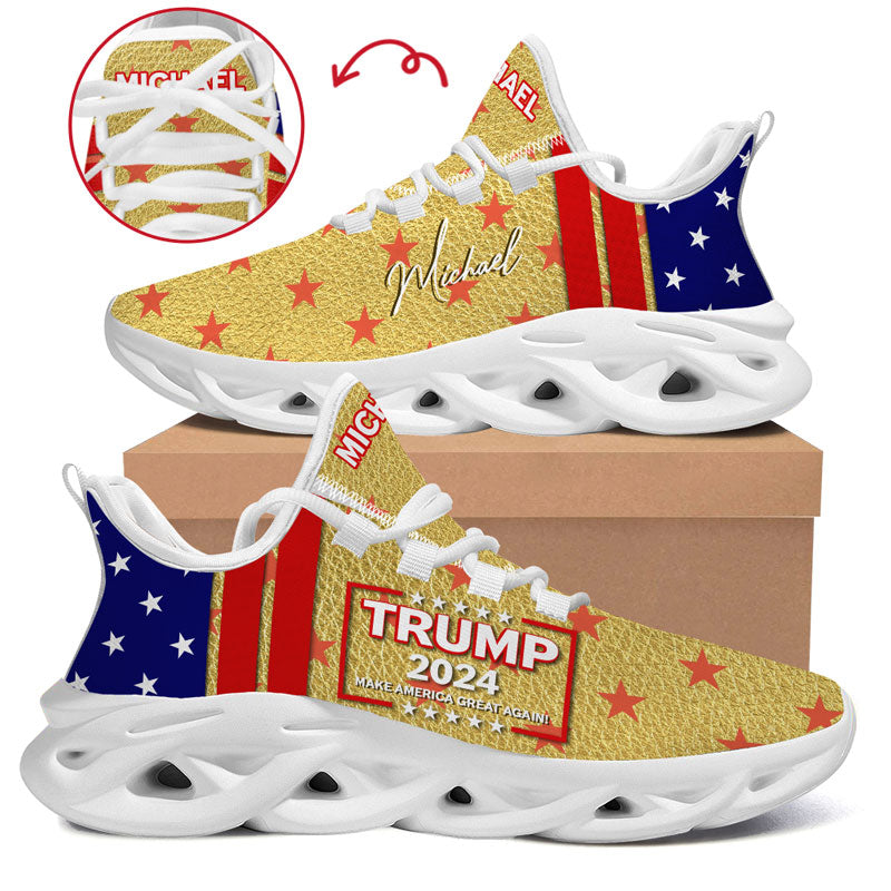 Trump Golden MaxSoul Shoes, Personalized Trump Sneakers, Trump Shoes, Election 2024