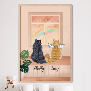 Dogs Cats Looking Outside Window, Personalized Poster, Gift For Pet Lovers