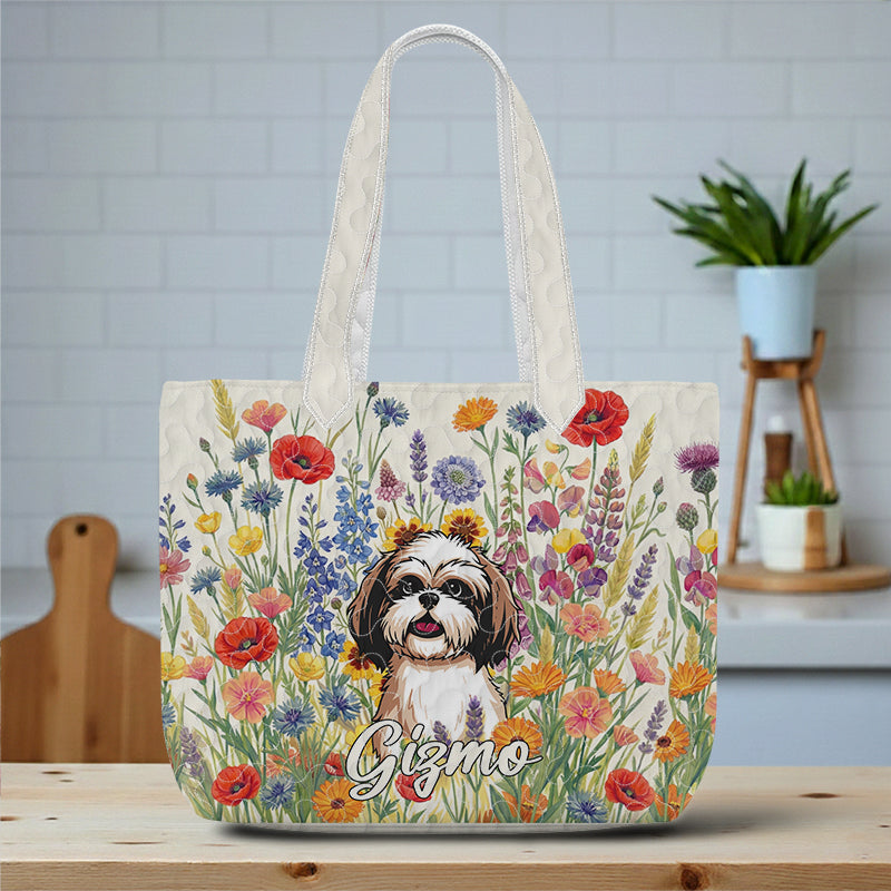 Personalized Dog Clipart Tote Bag, Custom Name Pet Lover Gift, Floral Dog Bag, Gift for Dog Mom, Cute Pillow Tote Bag