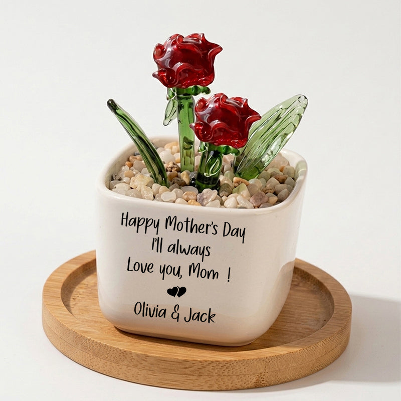 Customized Birth Flower Glass Gift for Mom, Personalized Mother's Gift, Handmade Glass Flower Pot Keepsake