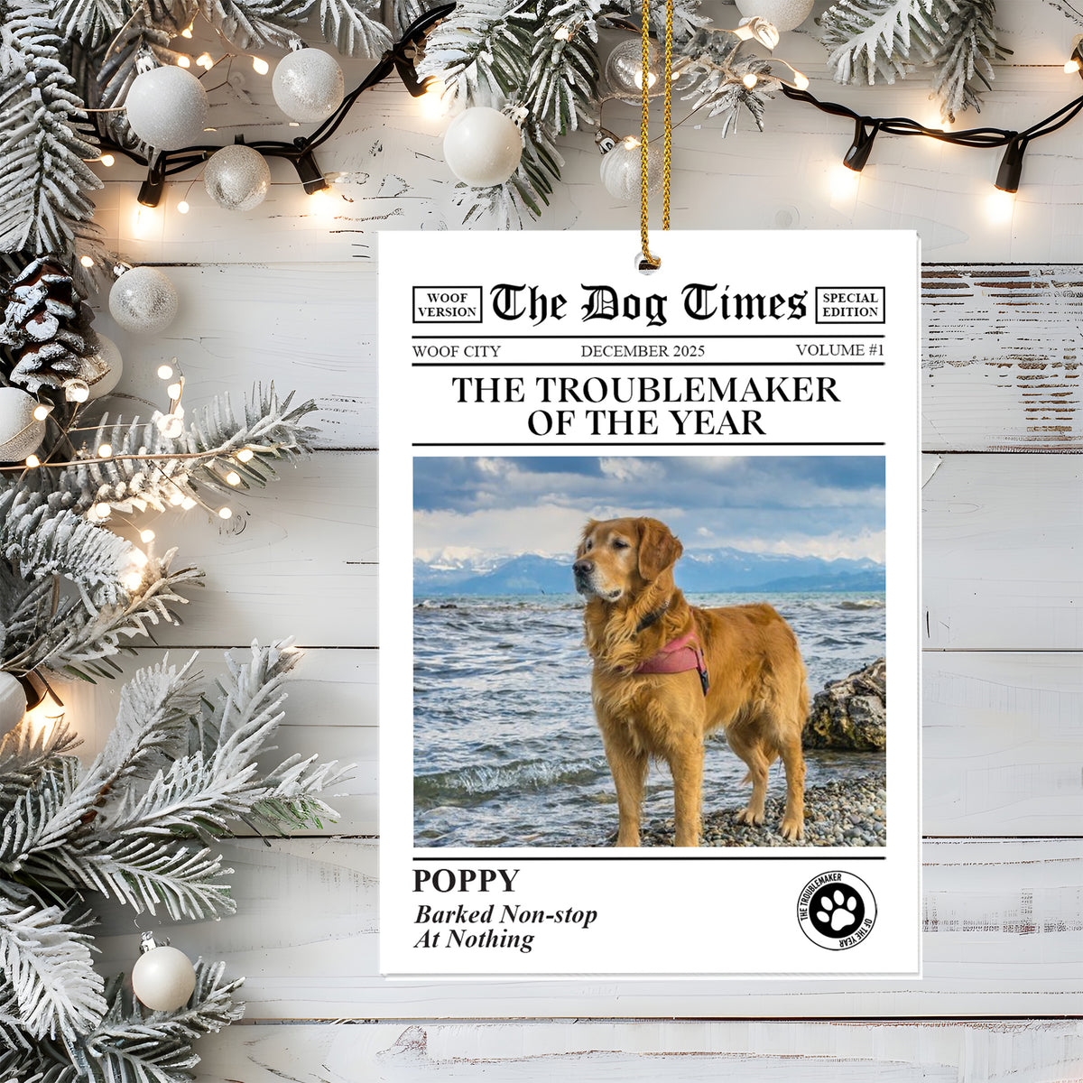 Title The Dog Times Newspaper Ornament, Personalized Shape Ornaments, Family Gifts, Christmas Ornament
