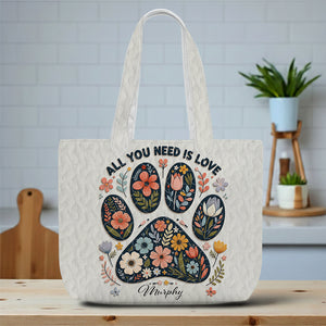 Personalized Dog Paw Tote Bag, Custom Name Pet Lover Gift, Floral Paw Print Bag, Gift for Dog Mom, Cute Pillow Tote Bag