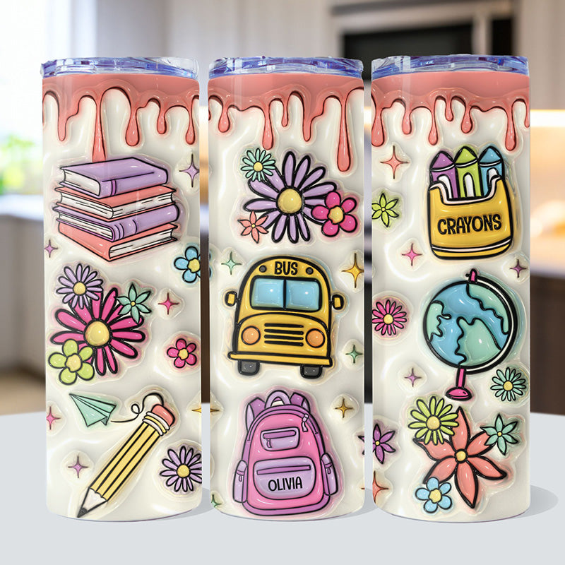 Back To School Bus Tumbler, Personalized Skinny Tumbler, Gifts For Kids