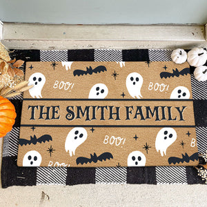 Boo Ghost And Bat Pattern Halloween, Personalized Doormat, Halloween Decor