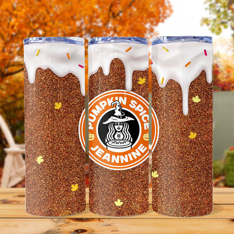 Pumpkin Spice Tumbler, Fall Glitter Skinny Tumbler, Personalized Tumbler