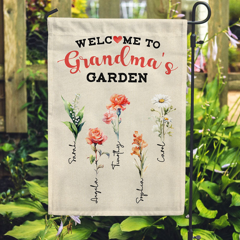 Grandma's Garden, Birth Month Flowers, Personalized Decorative Garden Flags