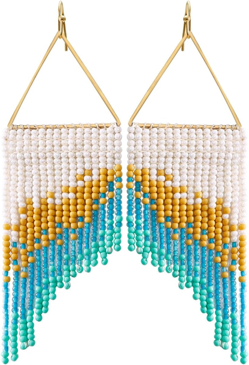 Elegant Bohemian Tassel Earrings Trump - Crafted with Seed Beads and Gold Plated Ear Hooks