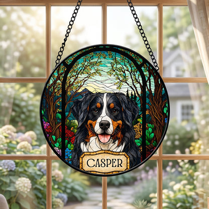 Personalized Dog Portrait Stained Glass Suncatcher, Custom Pet Memorial Cat Loss Keepsake, Memorial Gift
