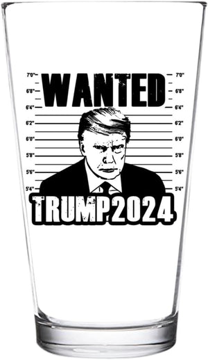 Wanted Trump 2024, Engraved Beer Glass, Election 2024