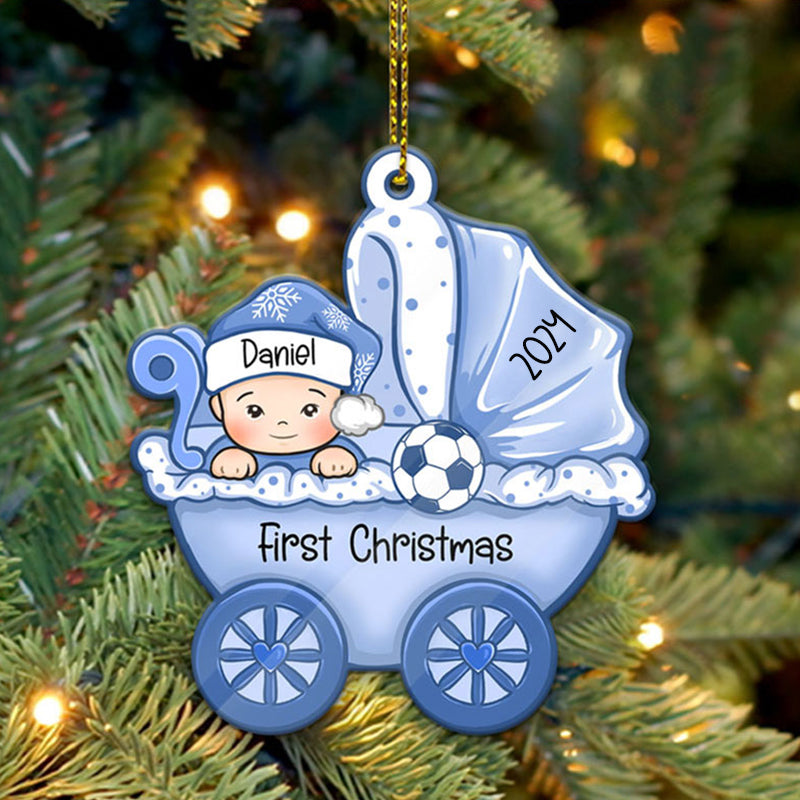 Baby's First Christmas, Baby Carriage, Christmas Shaped Ornament, Custom Gift for Baby