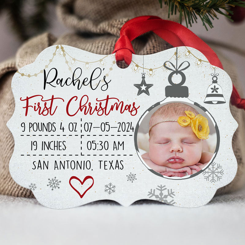 Baby's First Christmas, Baby Stats Ornament, Personalized Aluminium Ornaments, Custom Holiday Gift