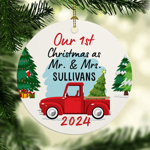 Our First Christmas as Mr & Mrs, Personalized Circle Ornaments, Anniversary Gifts