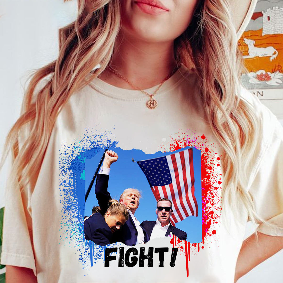 Trump Fight For The U.S, Trump Shot Light Shirt, Election 2024