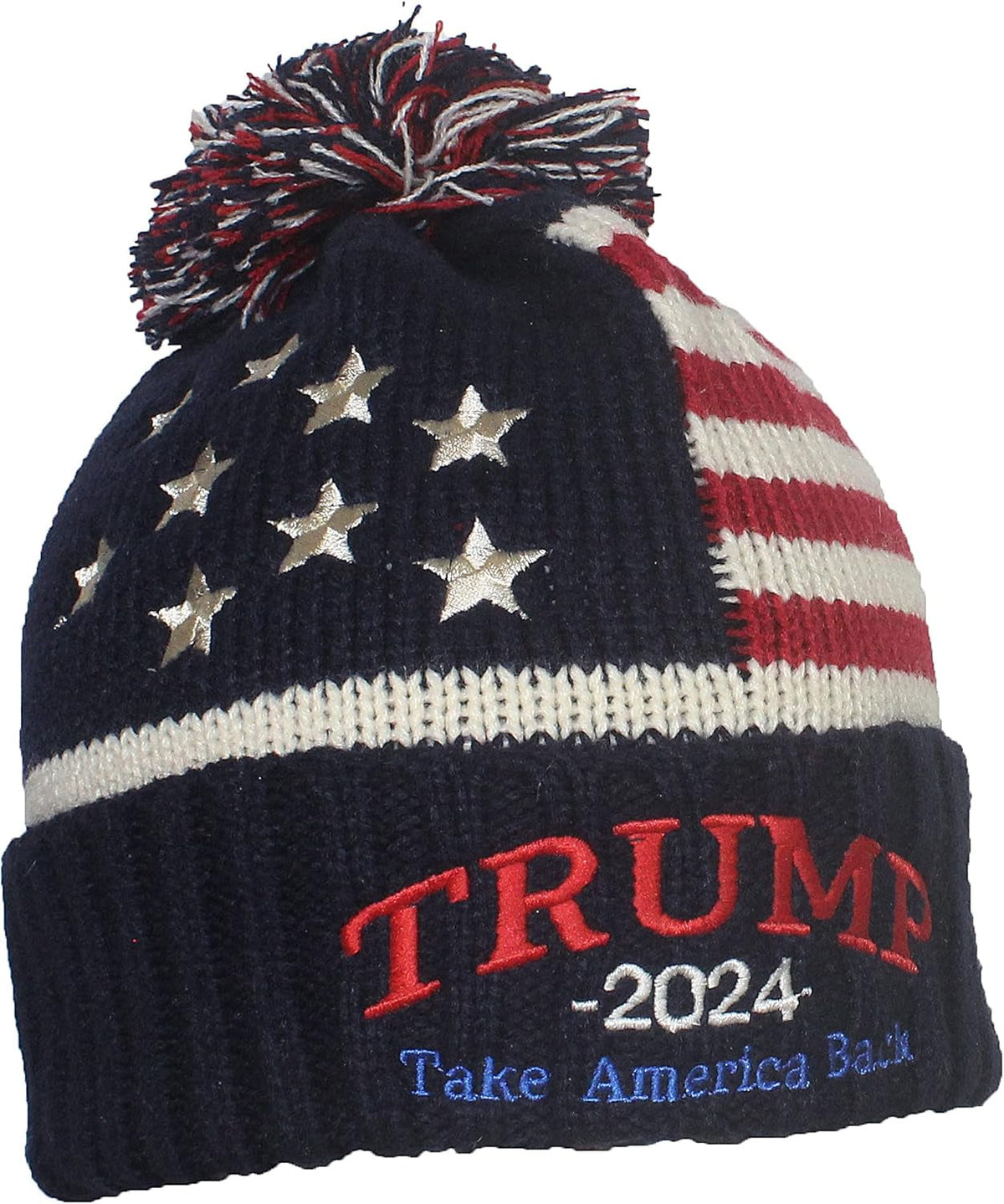 US Flag Embroidered Trump Beanie, Gift For Trump Fans, Election 2024